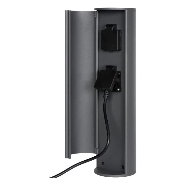 Lucide POWERPOINT - Buitenstopcontact zuil - Stopcontacten met penaarde - Type E -  FR, BE, POL, SVK & CZE norm - Ø 10 cm - IP44 ? Antraciet - detail 3